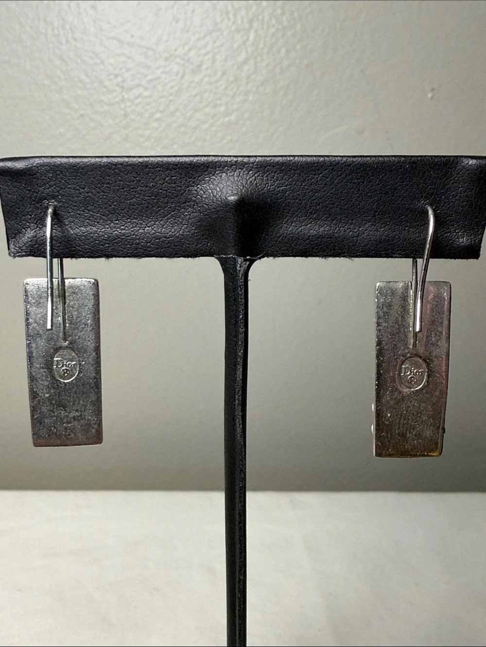 Christian Dior Oblique Trotter Logo Silver Tone Pierced Drop Earrings